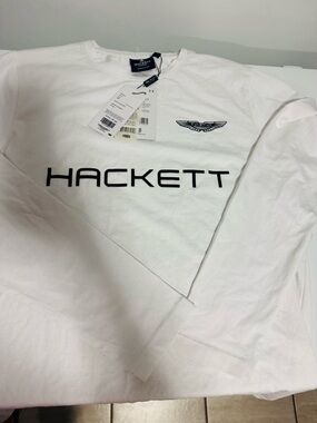 Hackett White Long Sleeve Logo Tee with Black Print